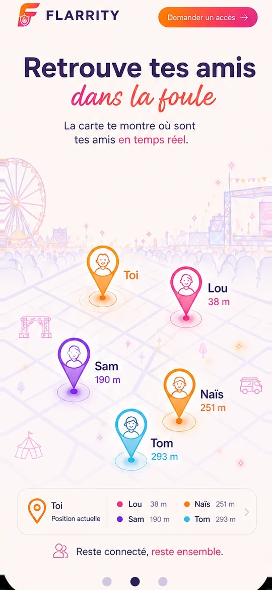 Aperçu de l'écran Carte de l'application Flarrity